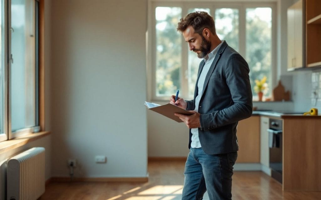 un-proprietaire-inspecte-un-appartement-vide-et-non-meuble-pres-de-grandes-fenetres-laissant-entrer-une-lumiere-naturelle-douce-il-tient-un-carnet-et-un-stylo-en-verifiant-les-murs-les-prises